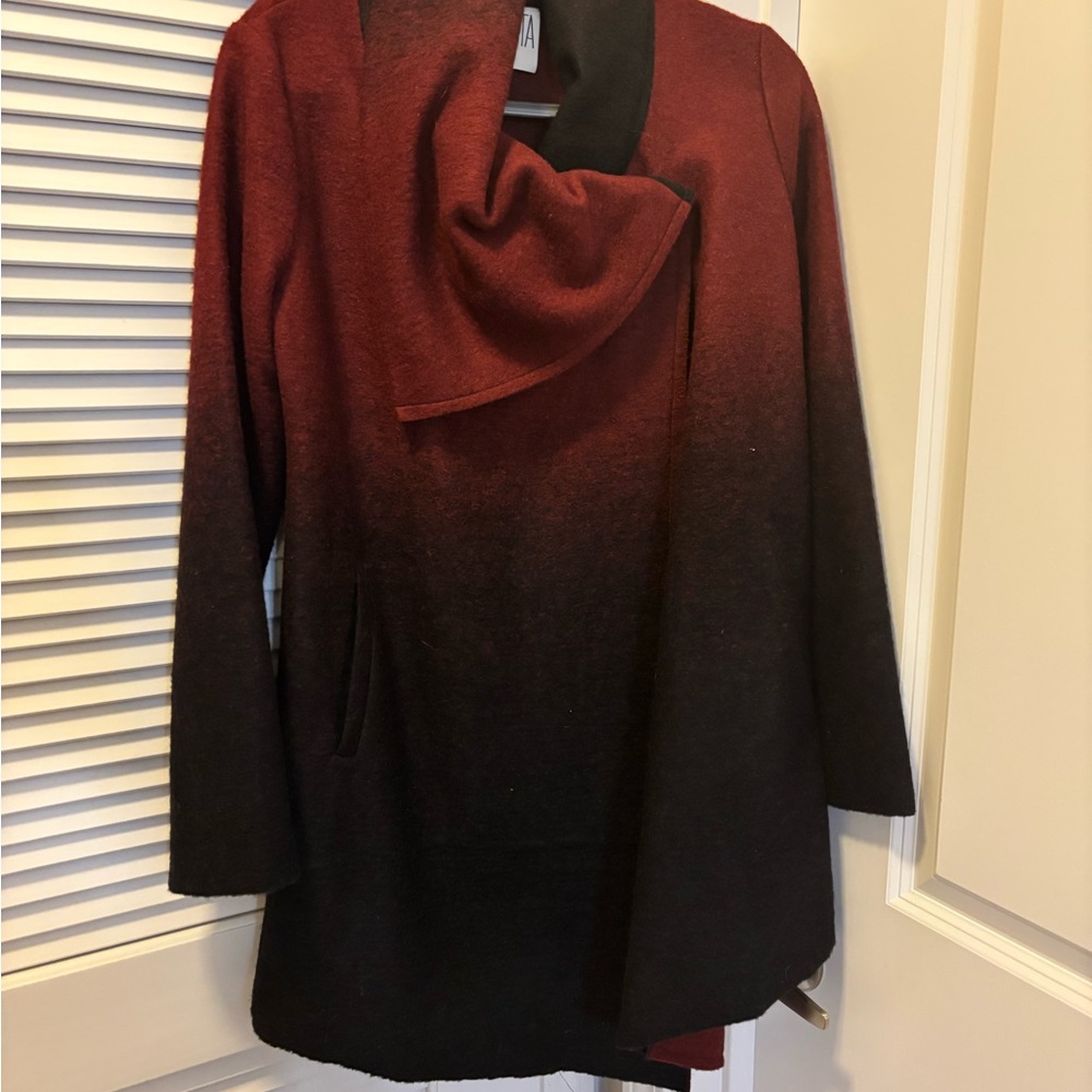BB Dakota Black and Red Cowl Neck Long Sleeve Coat